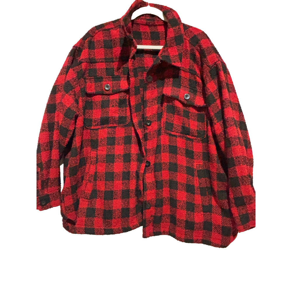 Chenille Red Black Buffalo Plaid‎ Check Oversized Shacket Jacket Sz 3X Soft Top